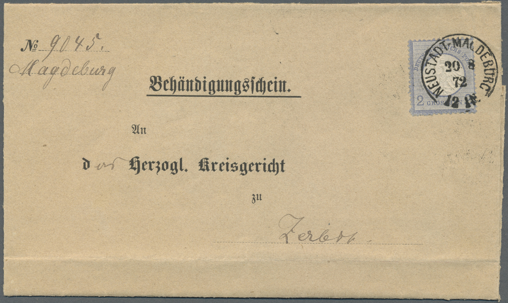 Br Deutsches Reich - Brustschild: 1872, Kleiner Schild 2 Gr. Grau-ultramarin Auf Vordruck-Behändigungss - Nuovi