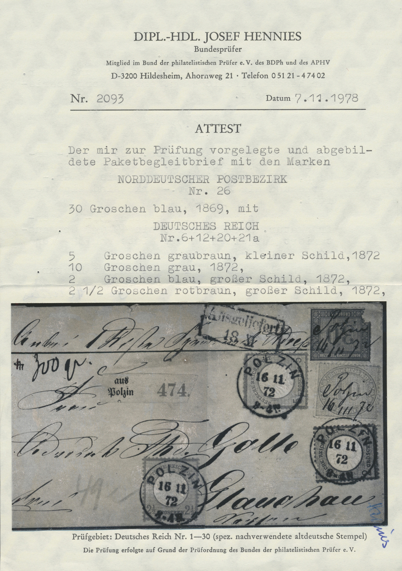 Br Deutsches Reich - Brustschild: 1872: 5-Farben-Mischfrankatur Der 30 Gr. Innendienstmarke Des Norddeu - Neufs