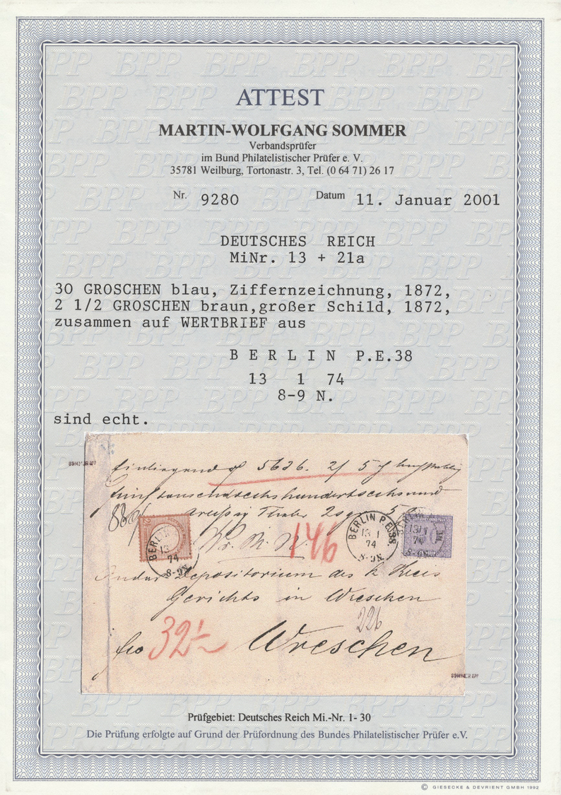 Br Deutsches Reich - Brustschild: 1872: 30 Gr. Graublau, Innendienst-Marke Zusammen Mit 2 ½ Gr. Rötlich - Neufs