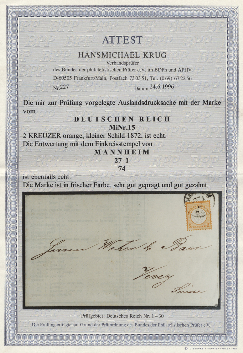 Br Deutsches Reich - Brustschild: 1872: 2 Kr. Orange, Auf Weißer Auslandsdrucksache (voller Inhalt) In - Neufs