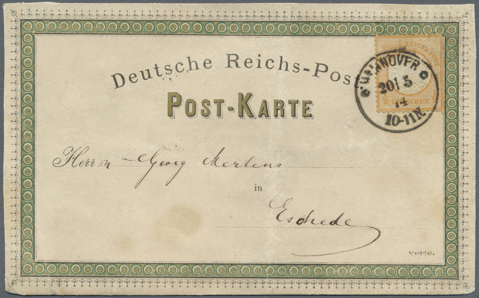 Br Deutsches Reich - Brustschild: 1872, Grosser Schild ½ Gr. Orange Auf Privater FARBIGER VORDRUCK Post - Ongebruikt