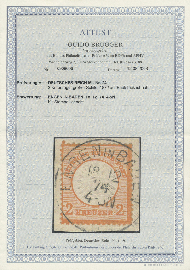 Brfst Deutsches Reich - Brustschild: 1872, Großer Brustschild 2 Kr. Orange, Auf Luxus-Briefstück, Glasklar - Ongebruikt