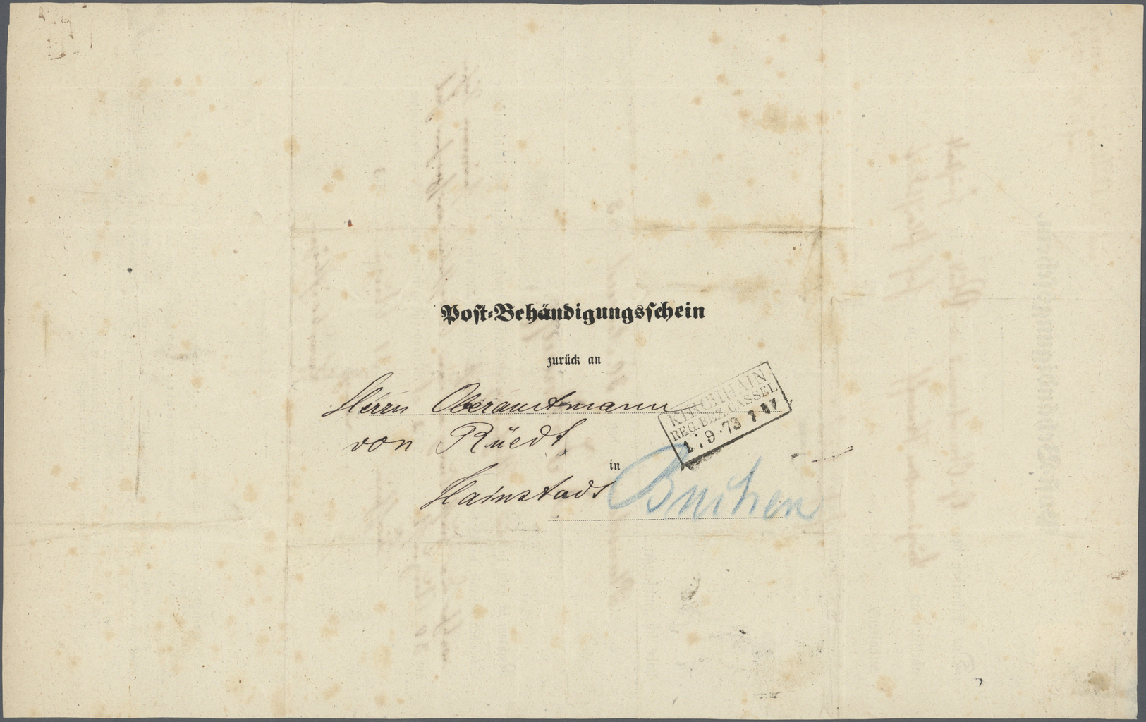 Br Deutsches Reich - Brustschild: 1872, Grosser Schild 7 Kr. Blau Als Einzelfrankatur Auf Vordruck "Pos - Ongebruikt