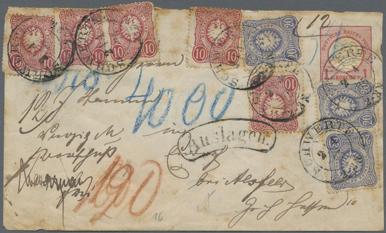 GA Deutsches Reich - Pfennige: 1875, Auslagenbrief In Seltener Währungsmischfrankatur 1 Groschen Ganzsa - Brieven En Documenten