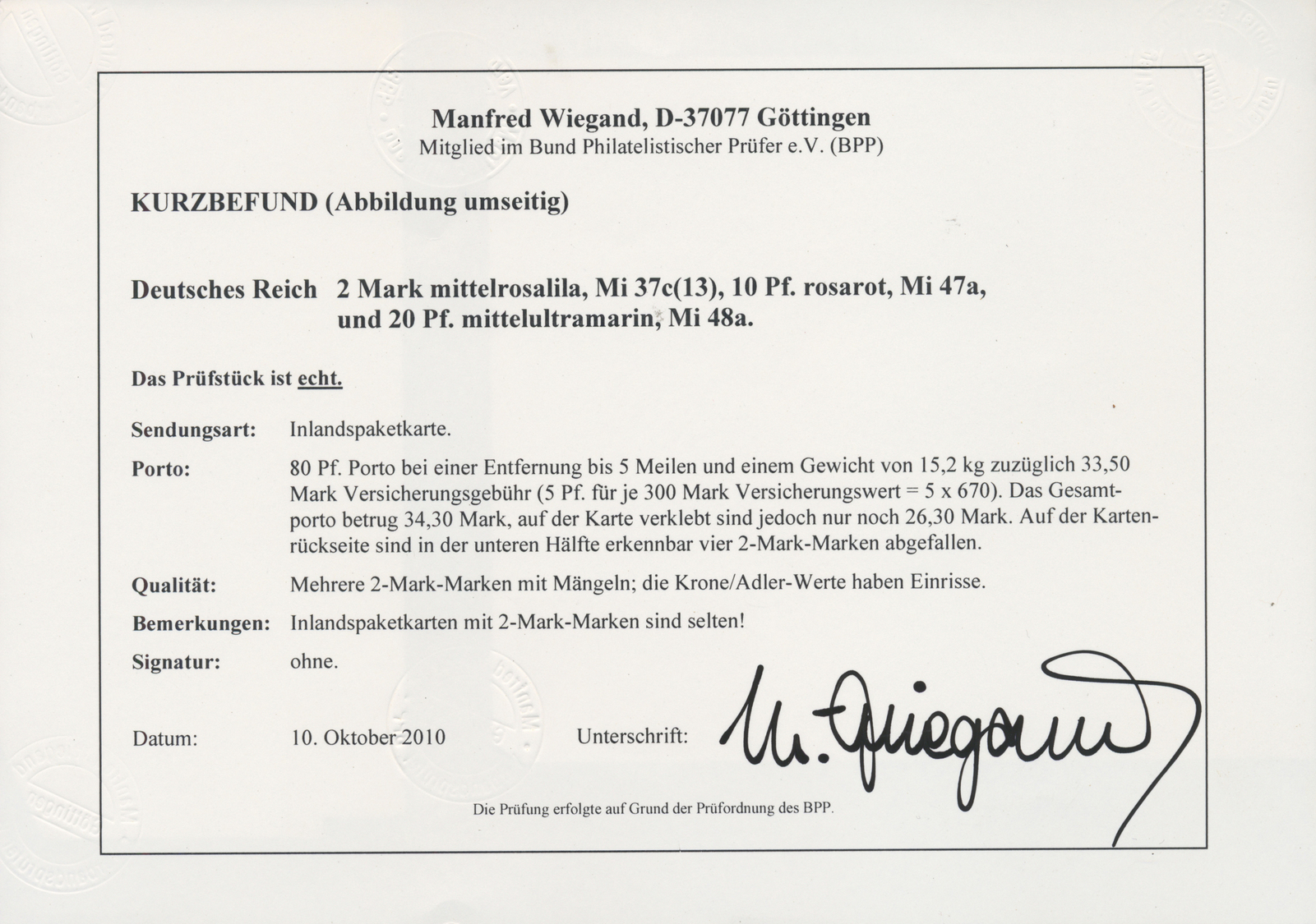 Br Deutsches Reich - Pfennige: 1889, Wertpaketkartenstammteil über 201.000 Mark, Frankiert Mit 13 Werte - Lettres & Documents