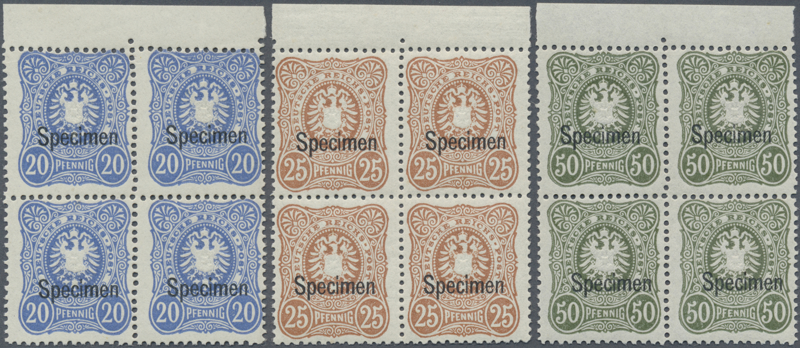 ** Deutsches Reich - Pfennig: 1880. 3 Bis 50 Pfennig Je Im OR-4er-Block, Dabei Jede Marke Mit Aufdruck - Neufs