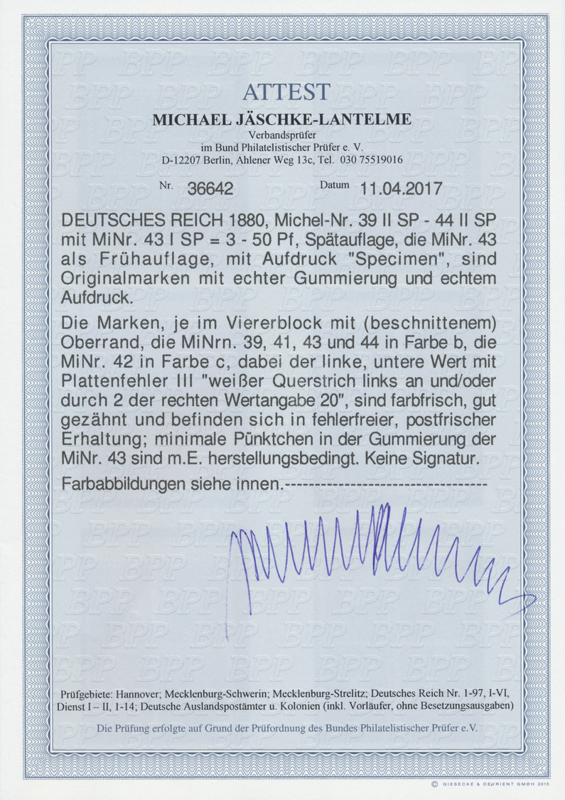 ** Deutsches Reich - Pfennig: 1880. 3 Bis 50 Pfennig Je Im OR-4er-Block, Dabei Jede Marke Mit Aufdruck - Ongebruikt