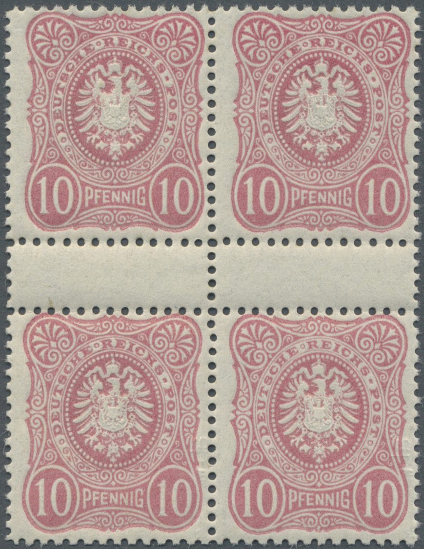 ** Deutsches Reich - Pfennig: 10 Pfg. Frühauflage, 2 Zwischenstegpaare Als Dekorativer Viererblock In T - Neufs