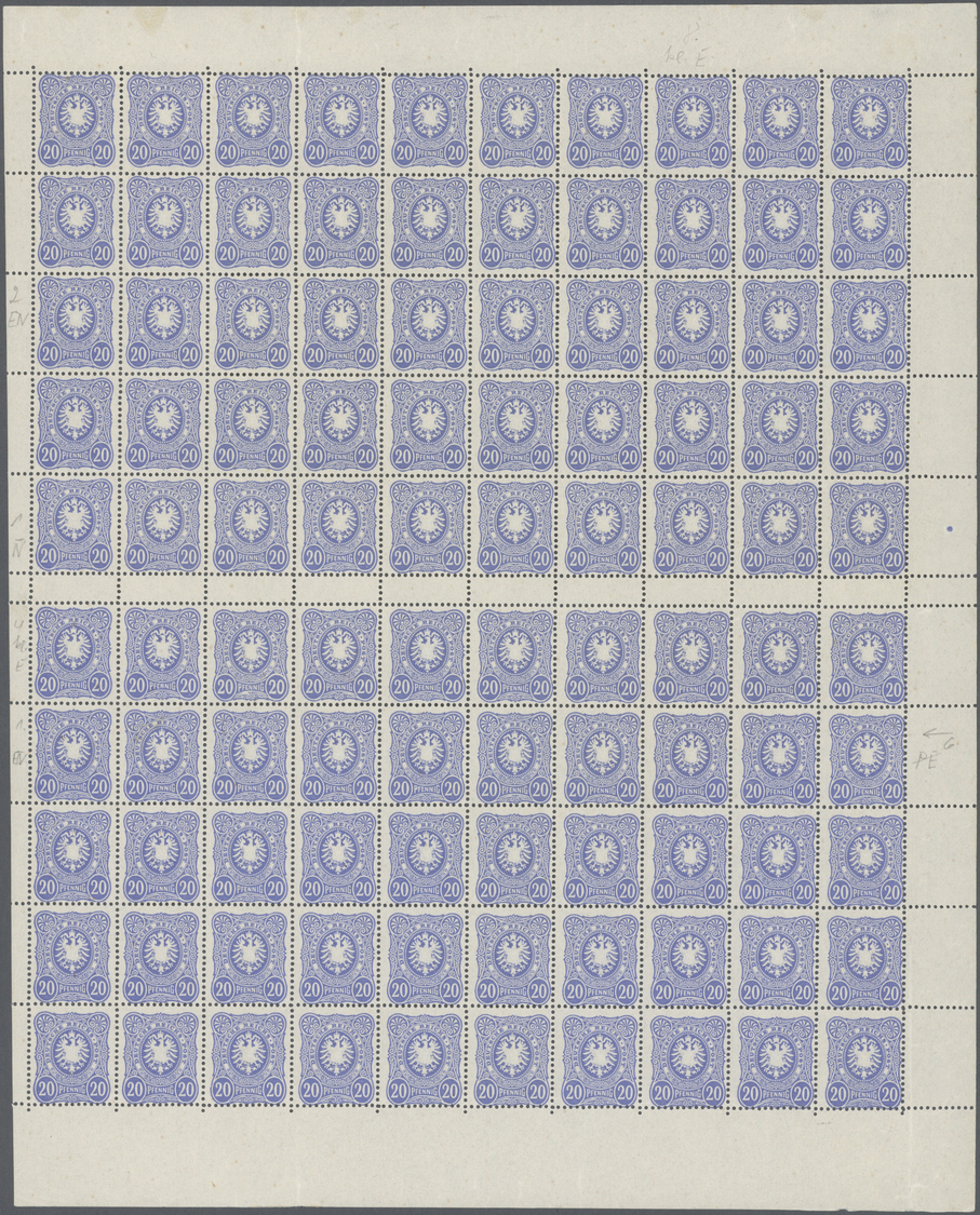 ** Deutsches Reich - Pfennig: 20 Pfg. Frühauflage Im Postfrischen ORIGINALBOGEN Mit 10 Zwischenstegpaar - Ongebruikt