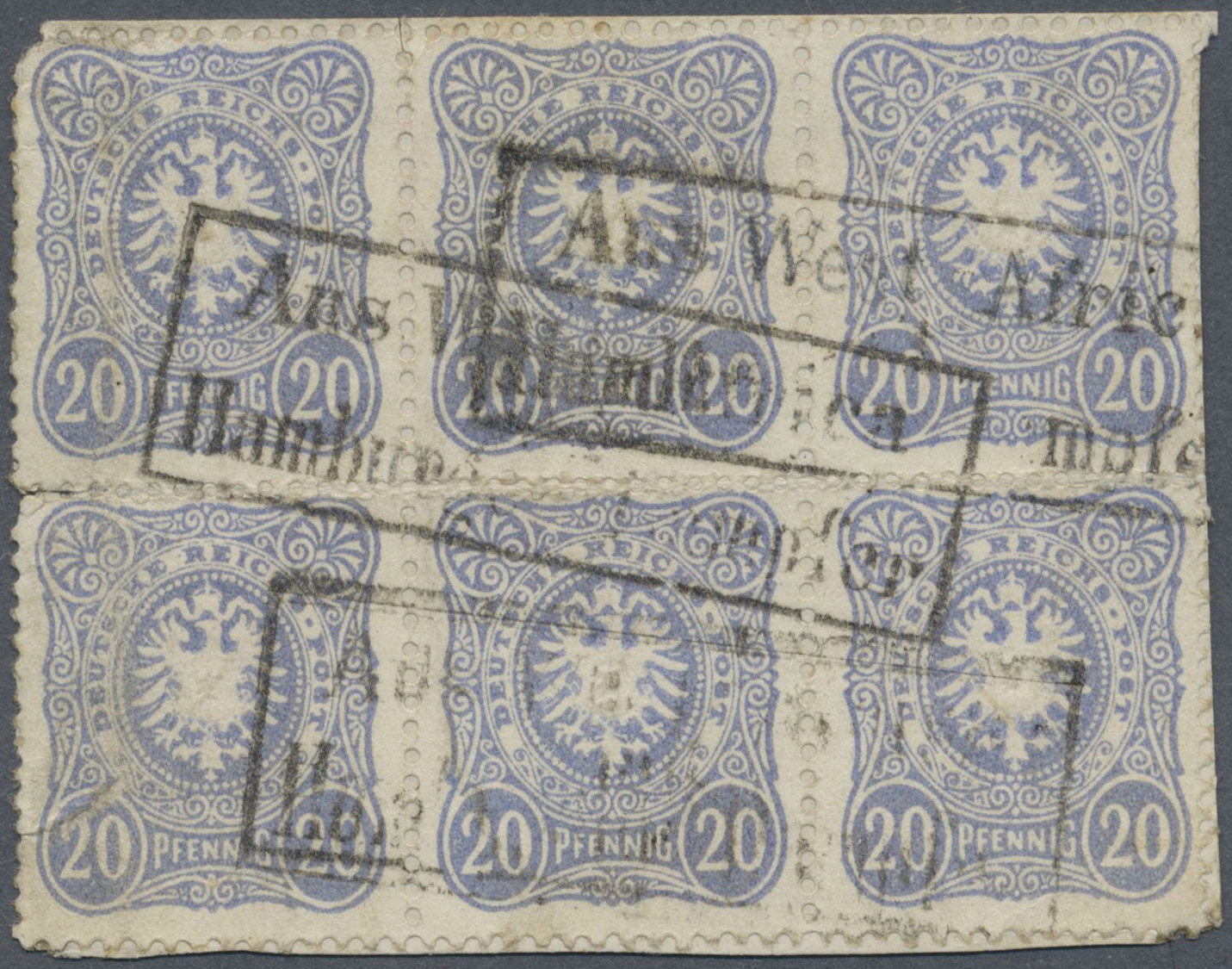O Deutsches Reich - Pfennig: 1888, 20 Pfg. Ultramarin, Sechserblock Auf Briefstück Mit 3 X Ra 3 "Aus W - Ongebruikt