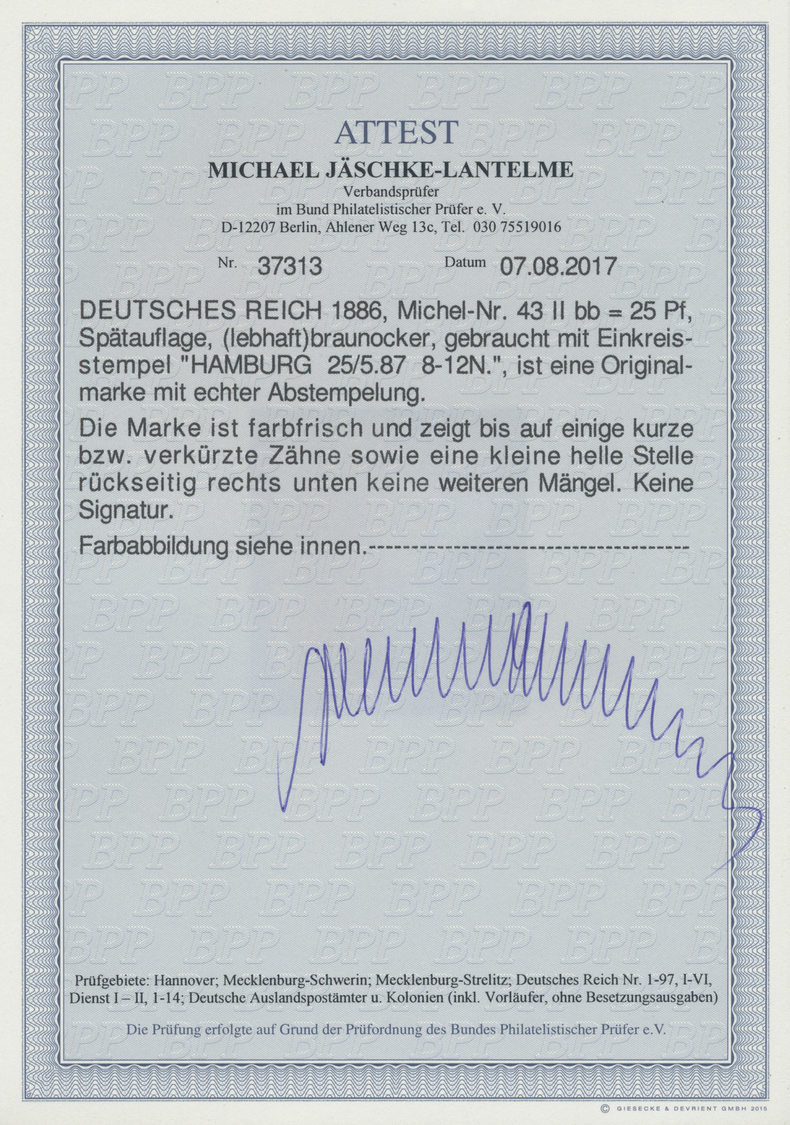 O Deutsches Reich - Pfennig: 1886, 25 Pfennig Der Spätauflage In Seltener Farbe Lebhaftbraunocker Gest - Ongebruikt