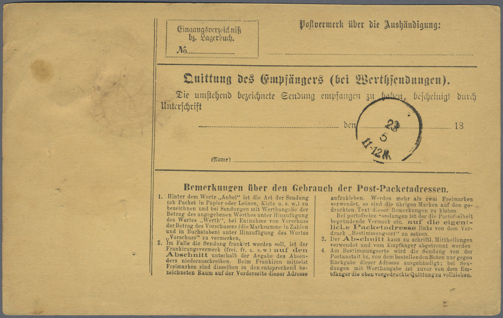 Br Deutsches Reich - Krone / Adler: 1878: Pakettkarte Aus Ehrenfeld Nach London Mit 6x 50 Pfg Grau, 25 - Ongebruikt