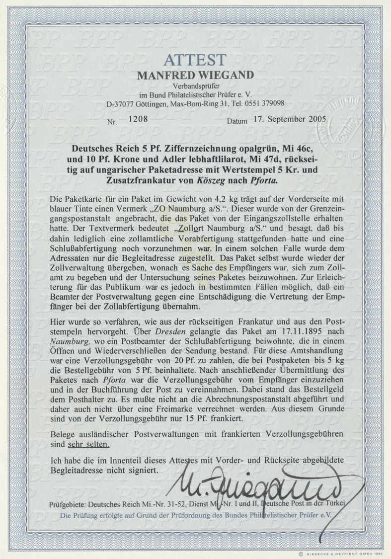 Br Deutsches Reich - Krone / Adler: 1891/1893, 5 Pfg Opalgrün Und 10 Pfg Lebhaftlilarot Rückseitig Auf - Ongebruikt