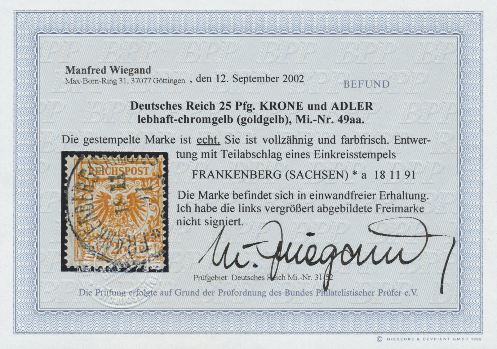 O Deutsches Reich - Krone / Adler: 1890, 25 Pfg. Lebhaft-chromgelb (goldgelb), Vollzähniges Und Farbfr - Neufs