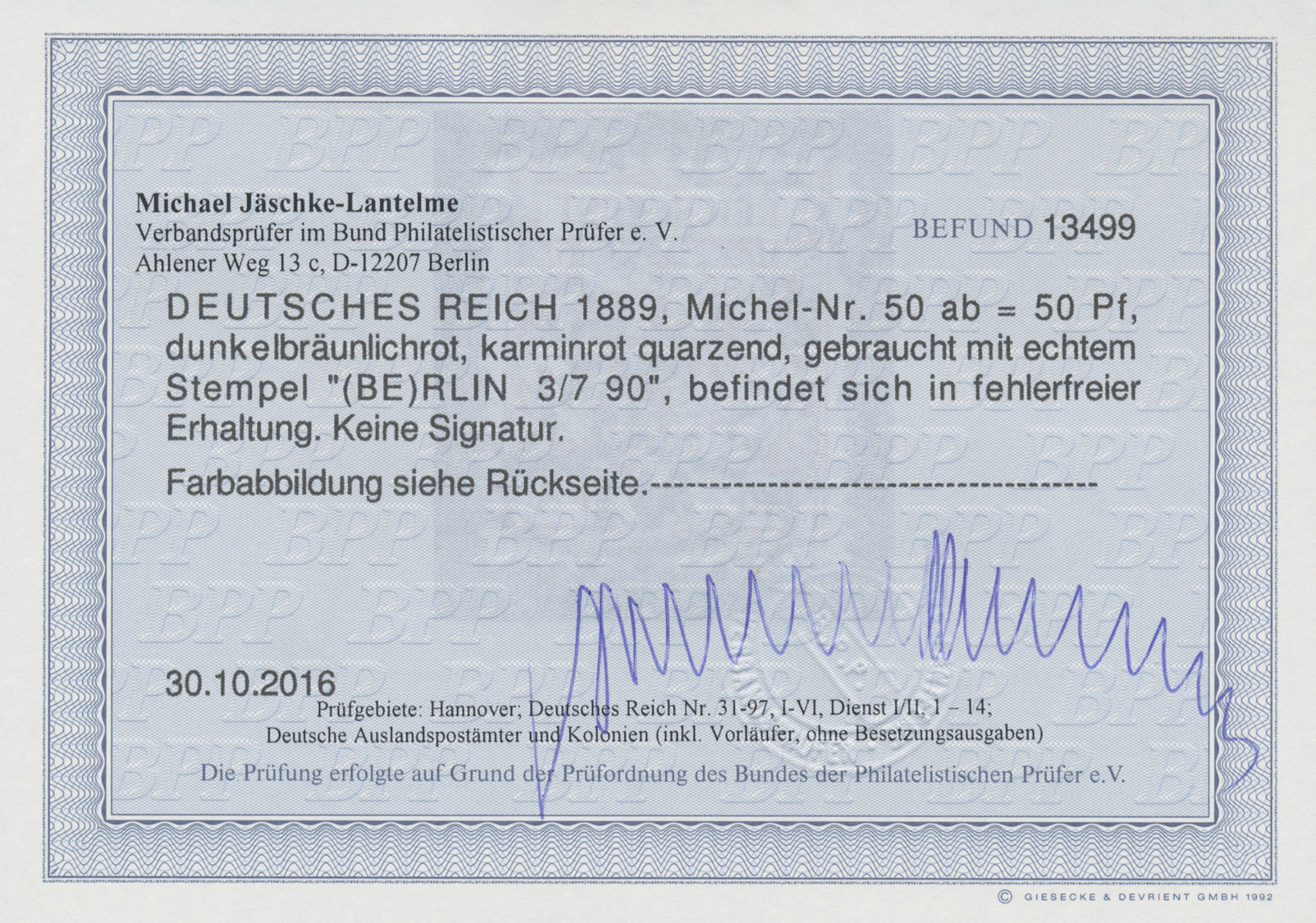 O Deutsches Reich - Krone / Adler: 1889, 50 Pf. Dunkelbräunlichrot, Farbfrisch Und Gut Gezähnt, Befund - Ongebruikt