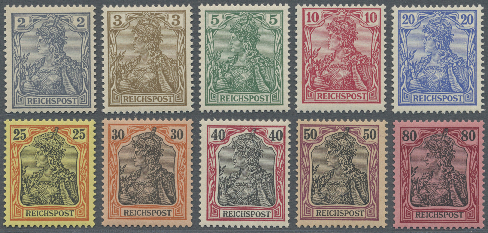 ** Deutsches Reich - Germania: 1900, Freimarken Germania 2 Pf Bis 80 Pf, Taufrische Luxusserie, Unsigni - Neufs