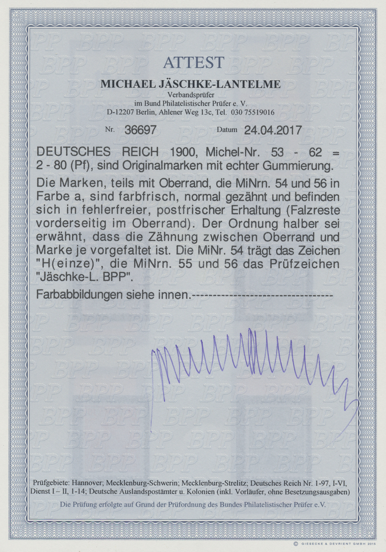 **/* Deutsches Reich - Germania: 1900, Freimarken Germania REICHSPOST, Postfrisch Mit Originalgummierung, - Ongebruikt