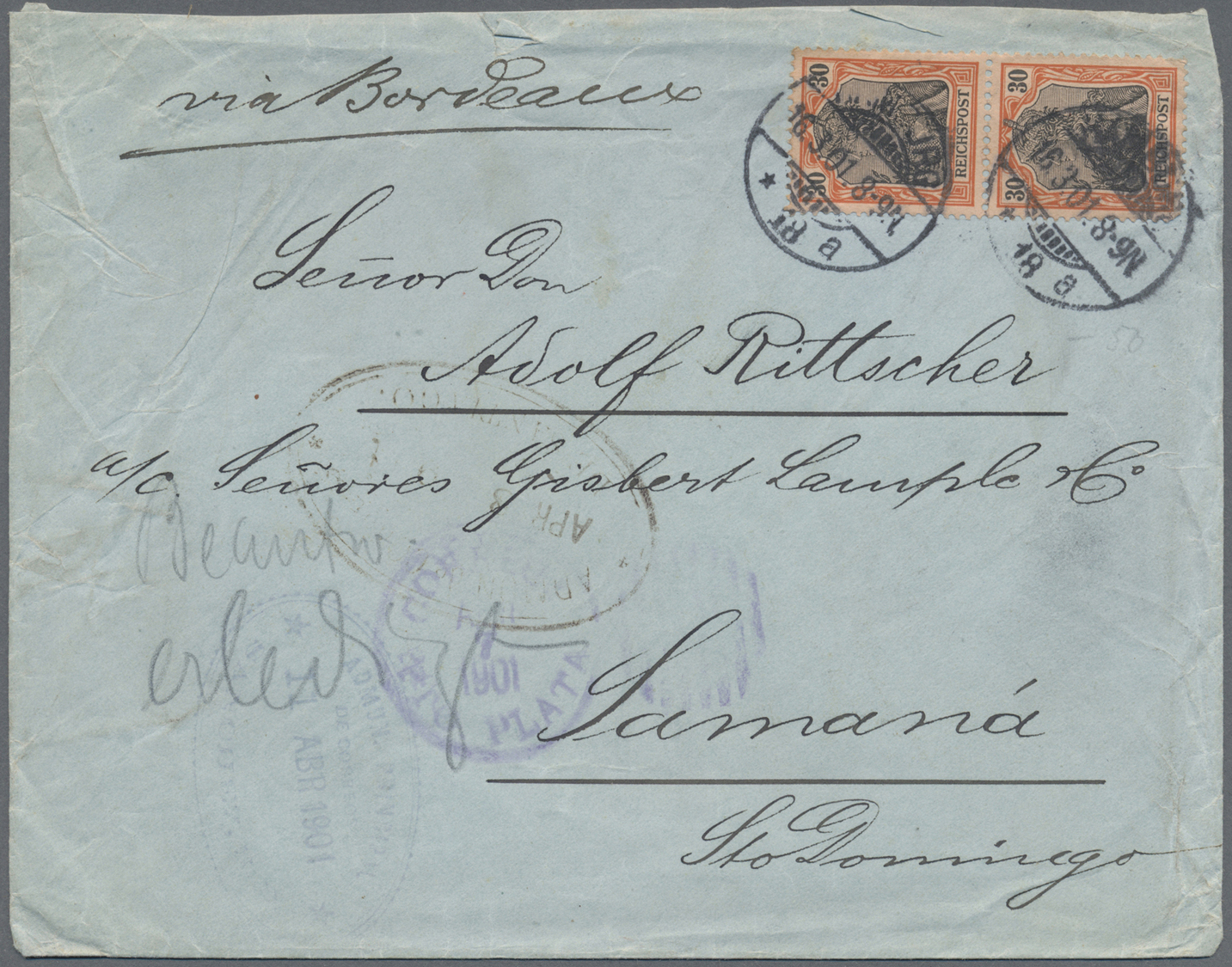 Br Deutsches Reich - Germania: 1901, 2 Belege Mit Germania "REICHSPOSTFRANKATUR" Brife Via Southampton - Neufs