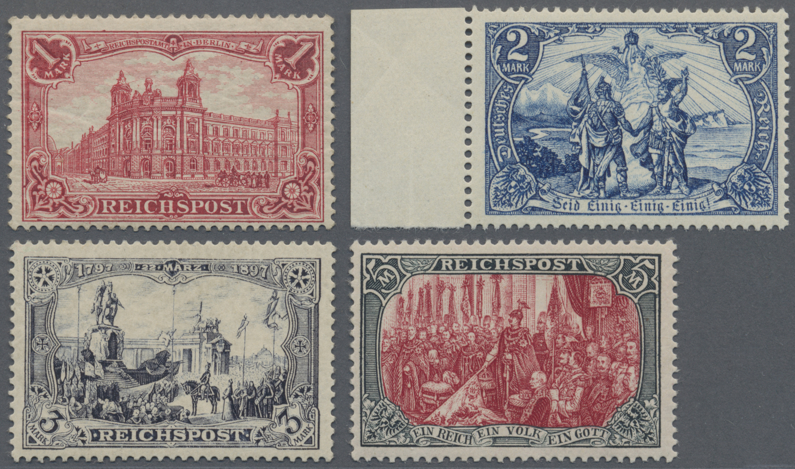 ** Deutsches Reich - Germania: 1900, 1Mk Bis 5 Mk Reichspost, 4 Postfrische Kabinettstücke, Dabei 2 Mk - Nuevos