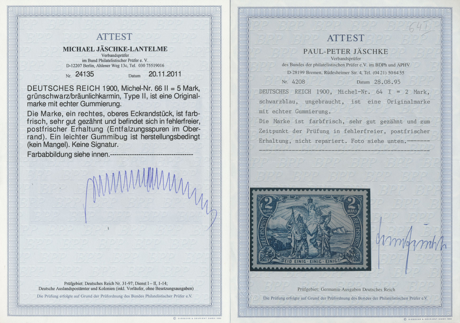 */** Deutsches Reich - Germania: 1900,  "REICHSPOST" 2 Mark In Der Type "I" Mit Attest Jäschke BPP "... Z - Neufs