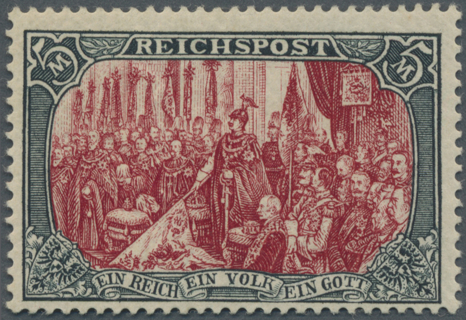 * Deutsches Reich - Germania: 1900, 5 Mark Reichspost, Grünschwarz/bräunlichkarmin, Type II, Sauber Un - Ongebruikt