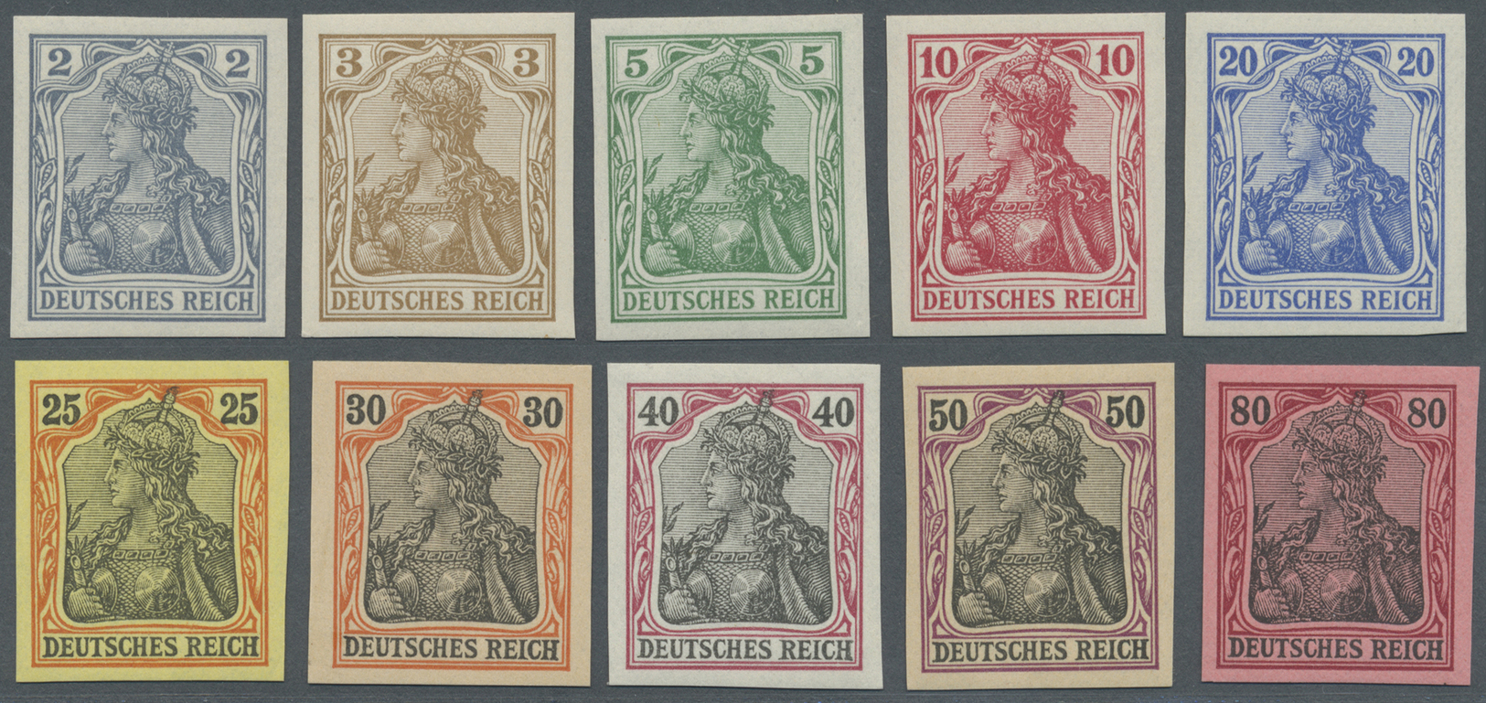 ** Deutsches Reich - Germania: 1902, 2 - 80 Pfg. Germania Ungezähnt Als Postfrischer Satz Mit Der Besse - Neufs