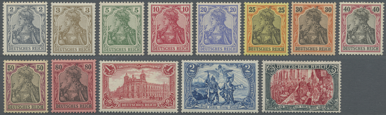 * Deutsches Reich - Germania: 1902, Germania Ohne Wasserzeichen, Satz Von 2 Pf. Bis 5 Mark (ohne 3 Mar - Unused Stamps