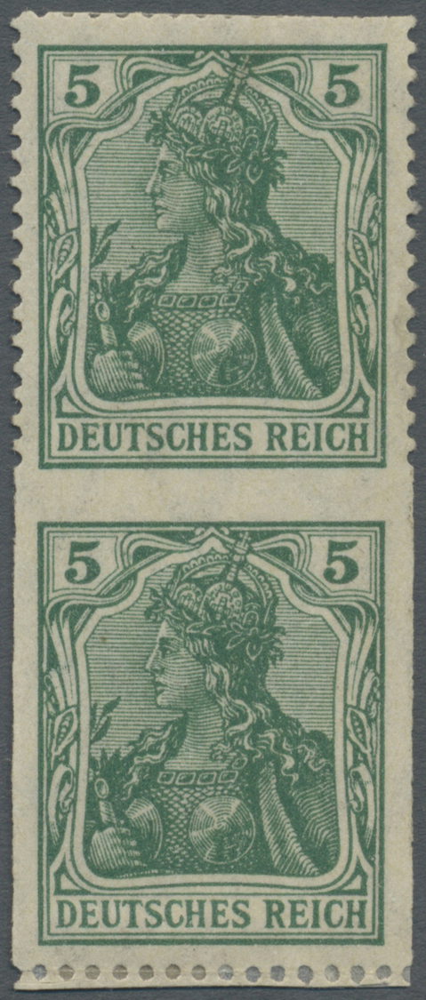 * Deutsches Reich - Germania: 1915, 5 Pfg Kriegsdruck Opalgrün Unten Bzw. Dreiseitig Ungezähnt Im Senk - Ongebruikt