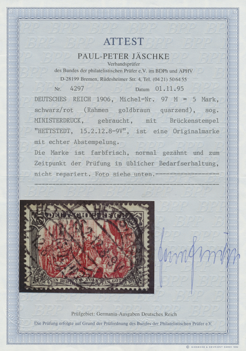 O Deutsches Reich - Germania: 1905, 5 Mark Schwarz/rot,  Sog. MINISTERDRUCK, Gebraucht Mit Datumbrücke - Neufs