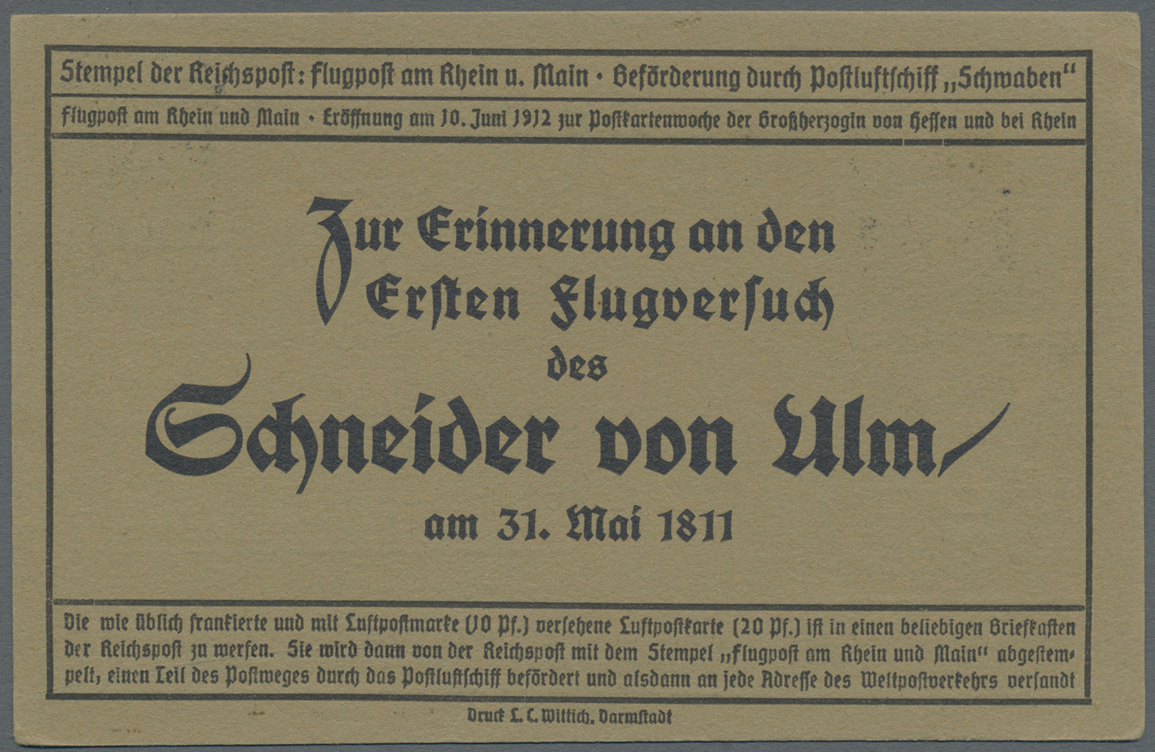 Br Deutsches Reich - Germania: 1912, Zwei Flugpostkarten 'Flugpost Am Rhein U. Main' Mit 10 Pf. + 5 Pf. - Neufs