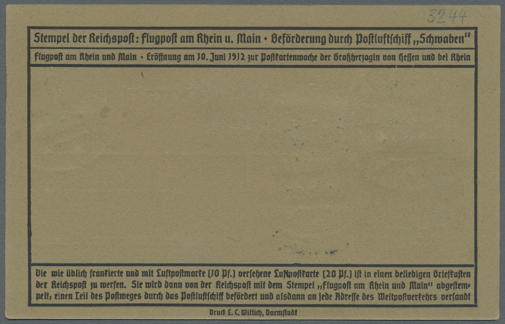 Br Deutsches Reich - Germania: 1912 (23.6.), Flugpostkarte 'Flugpost Am Rhein U. Main' Mit 3 X 30 Pf. G - Neufs