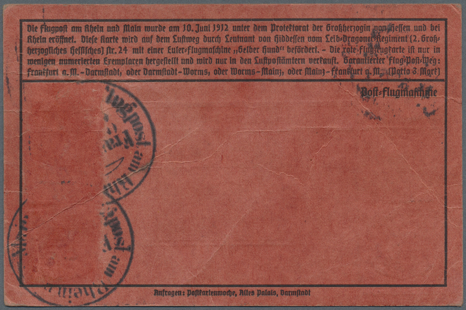 Br Deutsches Reich - Germania: 1912, FLUGPOST RHEIN-MAIN "GELBER HUND" Doppel-Aufdruckmarke Auf Erst 20 - Ongebruikt