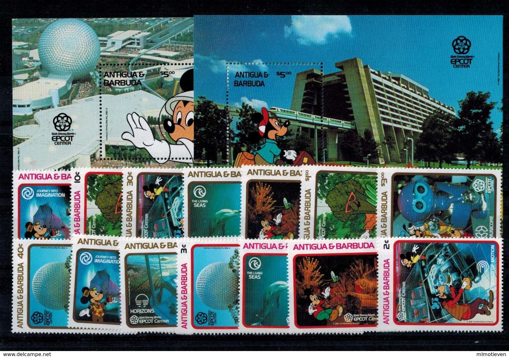 MWD-121114-06 MINT PF/MNH ¤ ANTIGUA & BARBUDA 1988 (KOMPL. SET)  ¤ THE WORLD OF WALT DISNEY -- FRIENDS OF WALT DISNEY - Disney