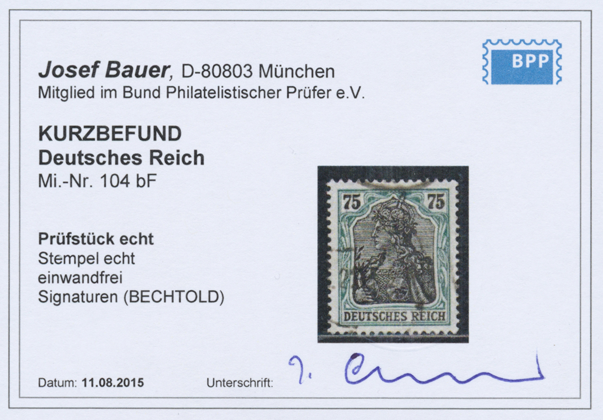 O Deutsches Reich - Inflation: 1919, Freimarke Germania, 75 Pf Gut Gezähnt Und Gestempelt Mit Fehlfarb - Lettres & Documents