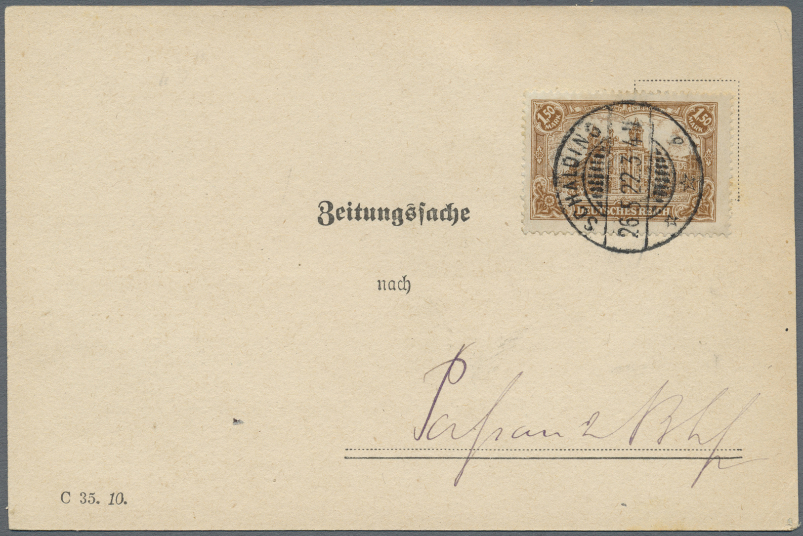 Br Deutsches Reich - Inflation: 1922, 1,50 Reichspostamt Rötlichbraun Als EF Auf ZEITUNGSSACHE (!) V. " - Lettres & Documents