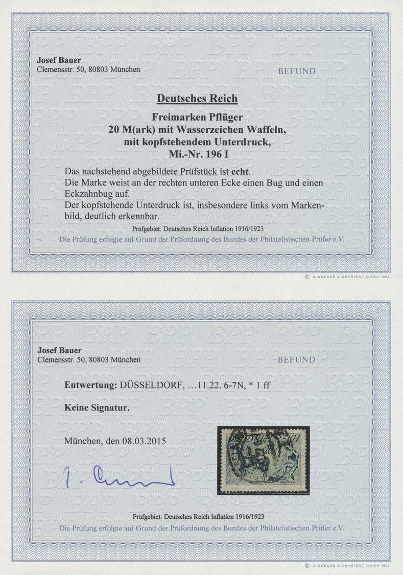 O Deutsches Reich - Inflation: 1922, 20 Mark Pflüger Mit Kopfstehendem Unterdruck, Gestempeltes Bedarf - Lettres & Documents