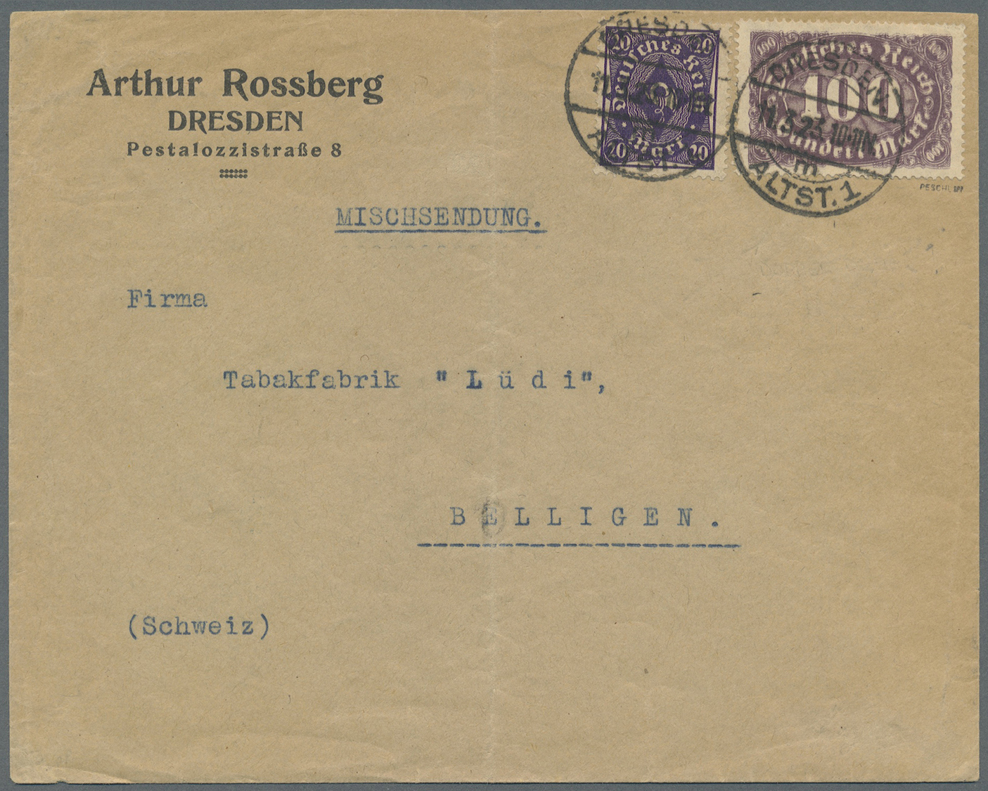 Br Deutsches Reich - Inflation: 1922, 100 M. Ziffer Mit Wasserzeichen 1 Und Doppeltem Bilddruck In Misc - Brieven En Documenten