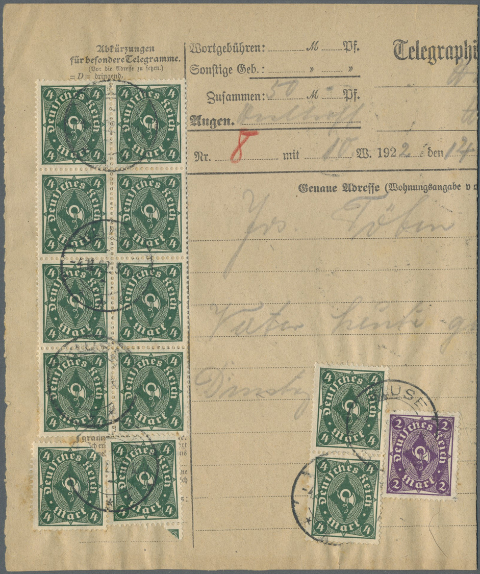O Deutsches Reich - Inflation: 1922, 12x 4 Mk. Posthorn (dabei 8er Block) Sowie 2 Mk. Ef. Posthorn In - Brieven En Documenten