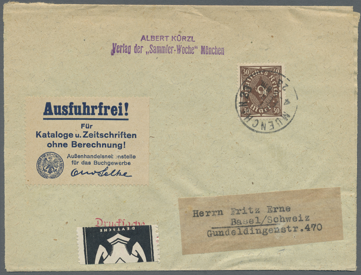 Br Deutsches Reich - Inflation: 1923, 30 M Braun Posthorn, Portogerechte EF Auf Auslands-Streifband Von - Brieven En Documenten