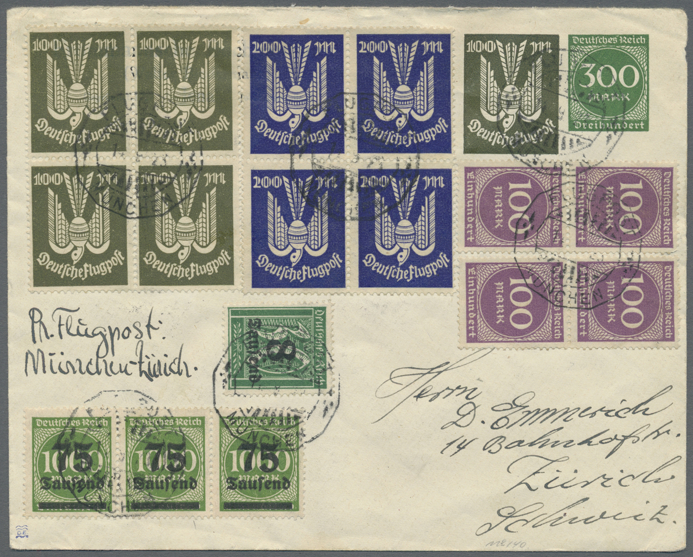 GA Deutsches Reich - Inflation: 1923, 100 M. Und 200 M. Holztaube Je Im Viererblock Auf Privat-Ganzsach - Brieven En Documenten