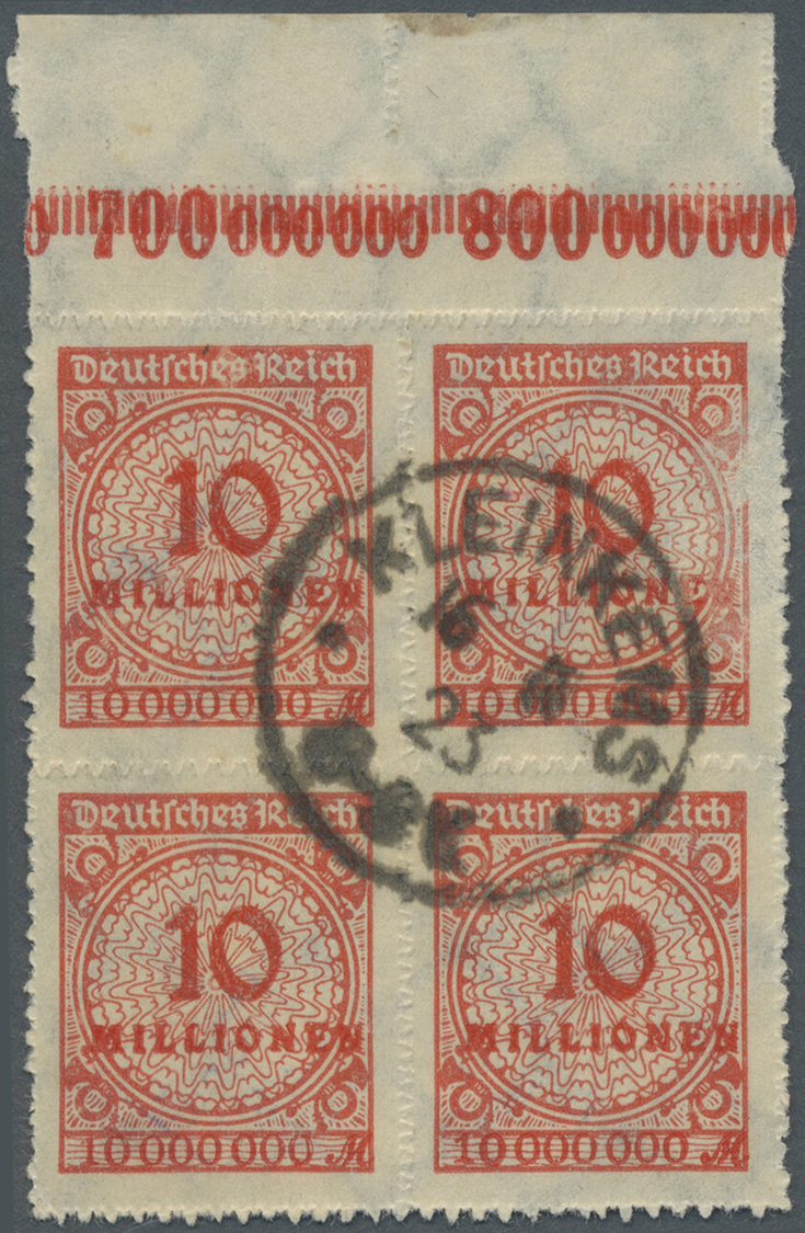 O/ Deutsches Reich - Inflation: 10 Mio. Durchstochen Im Oberrand-Viererblock Platte B, Die Marke Rechts - Lettres & Documents