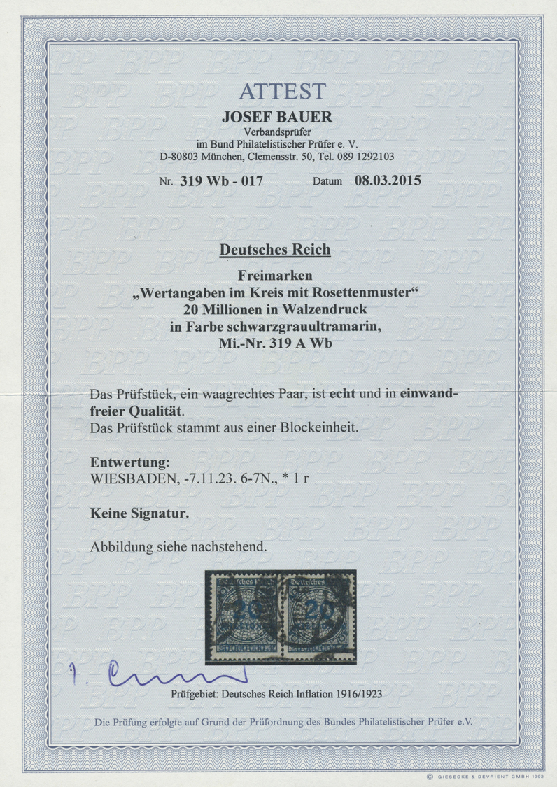 **/ Deutsches Reich - Inflation: 1923, Freimarke Rosettenmuster 20 Millionen In Farbnuance Schwarzblau B - Lettres & Documents