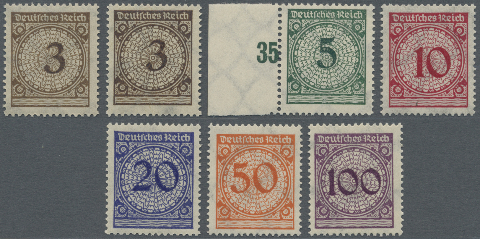 ** Deutsches Reich - Inflation: 1923, Freimarken: Korbdeckel-Muster 3 Pf Bis 100 Pf, Je Postfrisch, 3 P - Brieven En Documenten