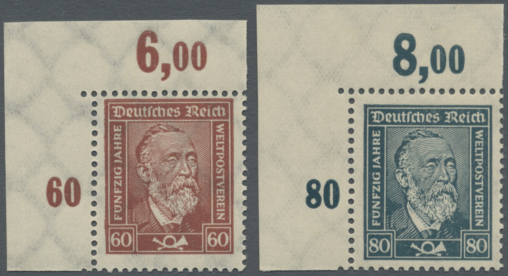 ** Deutsches Reich - Weimar: 1924, 60 Pf Und 80 Pf Stephan, Gestrichenes Papier, Im Plattendruck-Eckran - Neufs