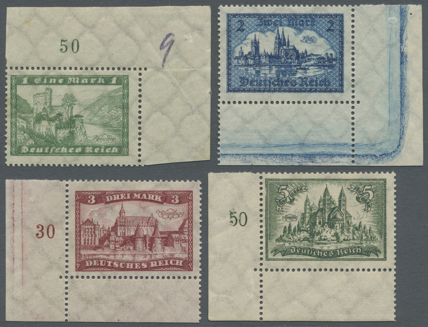 ** Deutsches Reich - Weimar: 1924, Bauwerke, Postfrischer Eckrandsatz - Unused Stamps