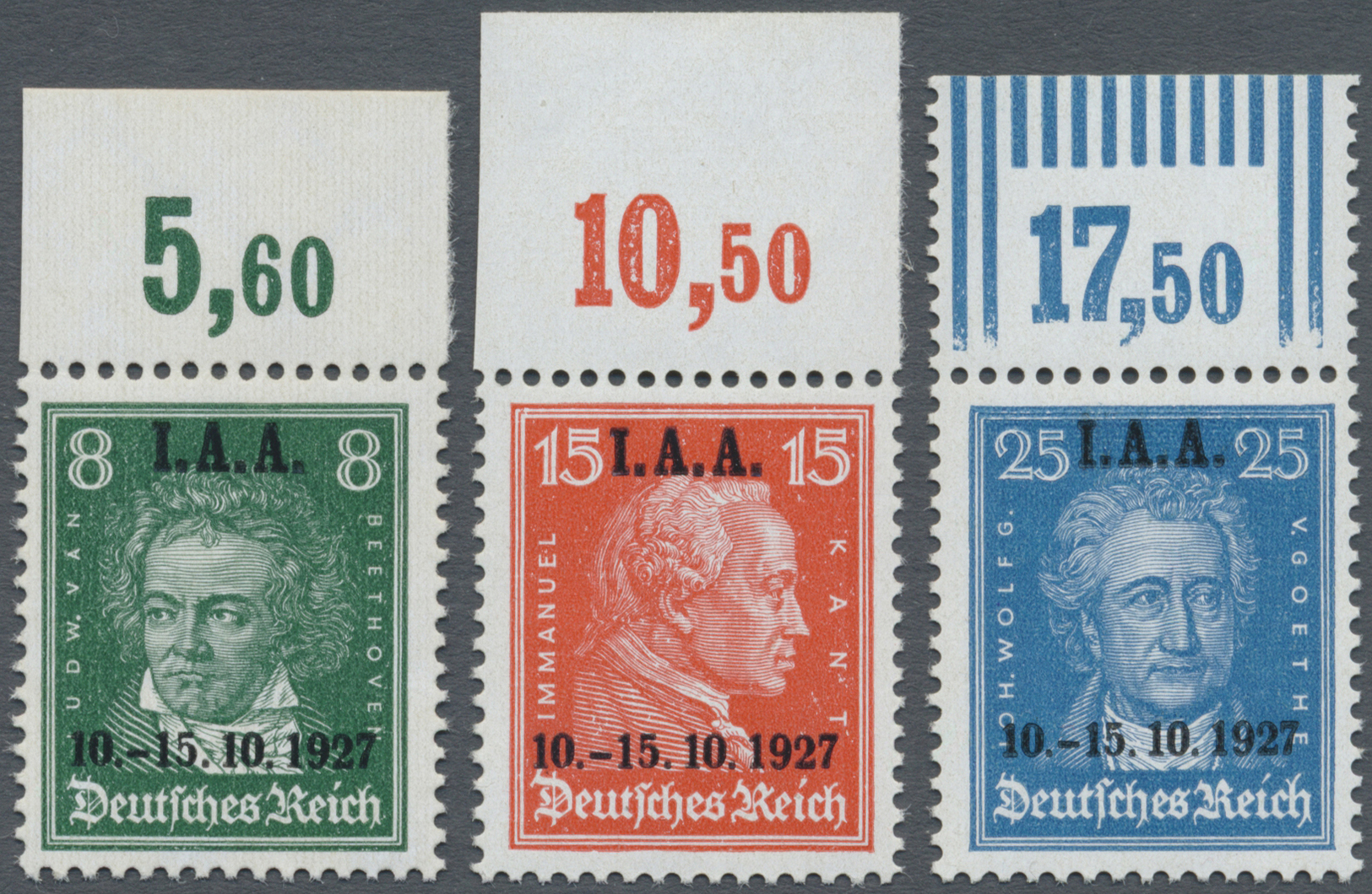 ** Deutsches Reich - Weimar: 1927. Intl. Arbeitsamt. Luxus-Oberrandsatz (Platte/Walze). Postfrisch. (Mi - Neufs