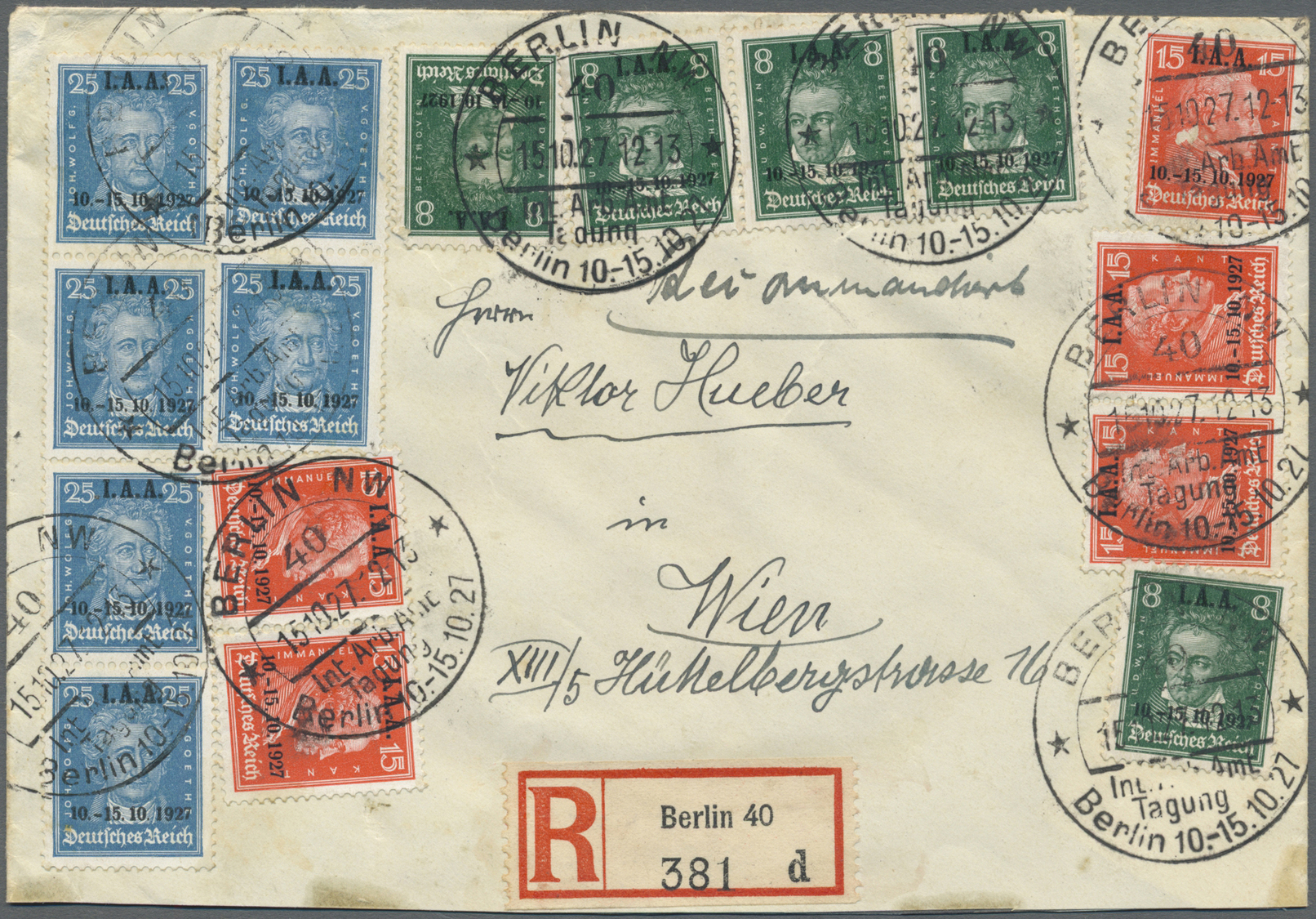 Br Deutsches Reich - Weimar: 1927, 8Pf. Bis 25Pf., IAA Berlin, 5x Kpl. Satz Auf R-Brief (kl. Spuren/Mgl - Neufs