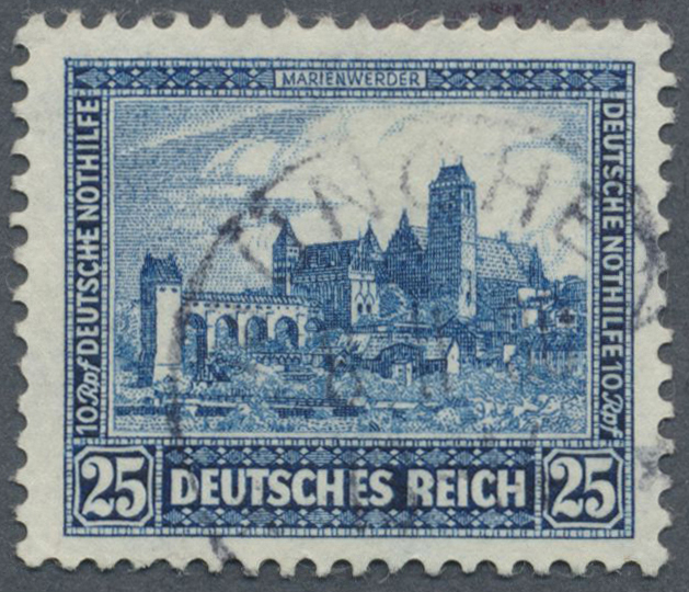 O Deutsches Reich - Weimar: 1930, 25+(10) Pf Blau Bauwerke Gestempelt, Fotokurzbefund BPP, Mi 400.- - Ongebruikt