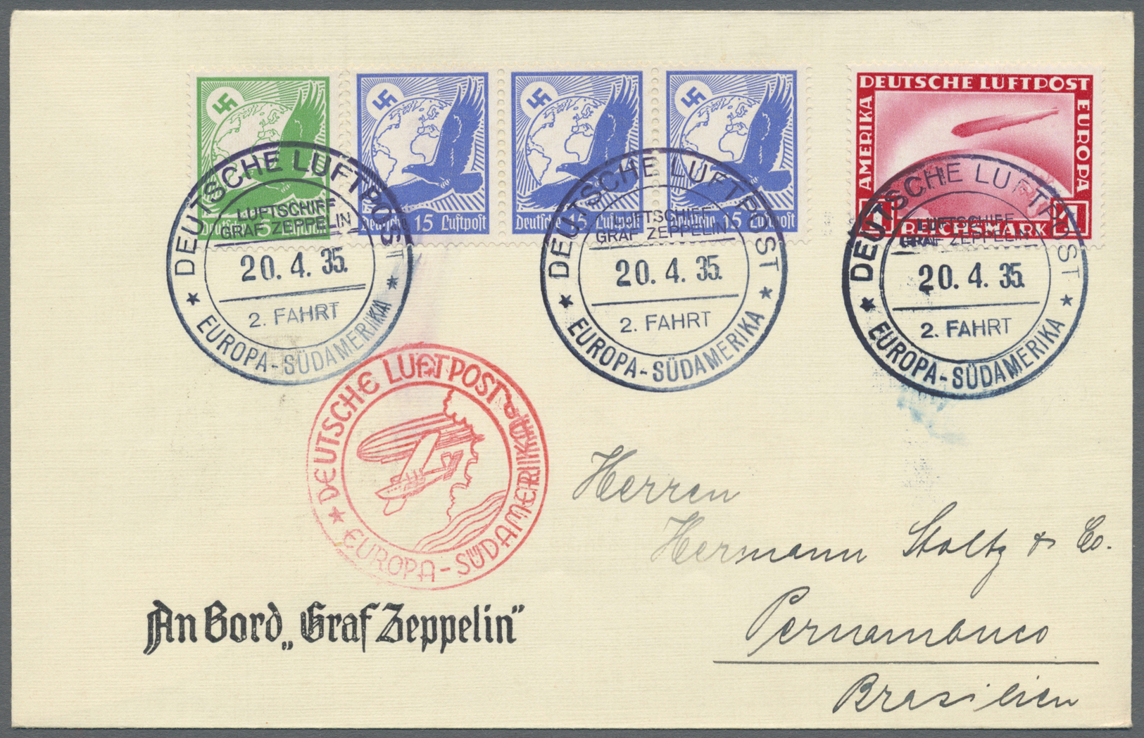 Br/ Deutsches Reich - Weimar: 1932/1935, Vier Zeppelinbriefe Sowie Eine Zeppelinpostkarte Alle Frankiert - Neufs