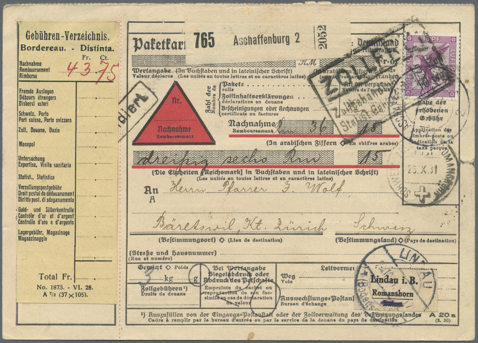 Deutsches Reich - Weimar: 1931, 2 M. Polarfahrt Rückseitig Und 15 Pfg. Adler Vorderseitig Auf Komple - Ongebruikt